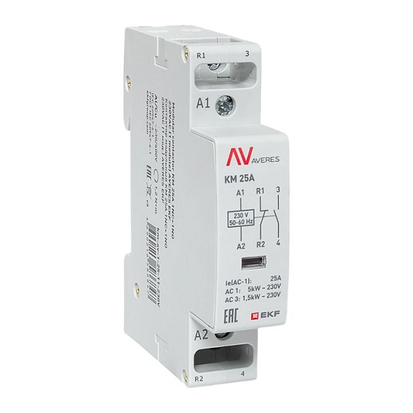 Контактор модульный КМ 25А 1NO+1NC 230В АС (1 мод.) AVERES
