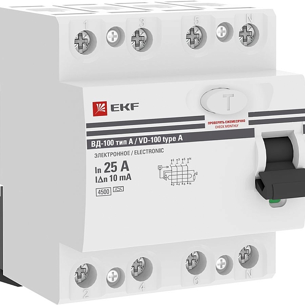 Устройство защитного отключения ВД-100 4P 25А 10мА тип А эл…