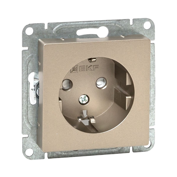 Механизм розетки, 16А, с заземлением, со шторками, шампань …