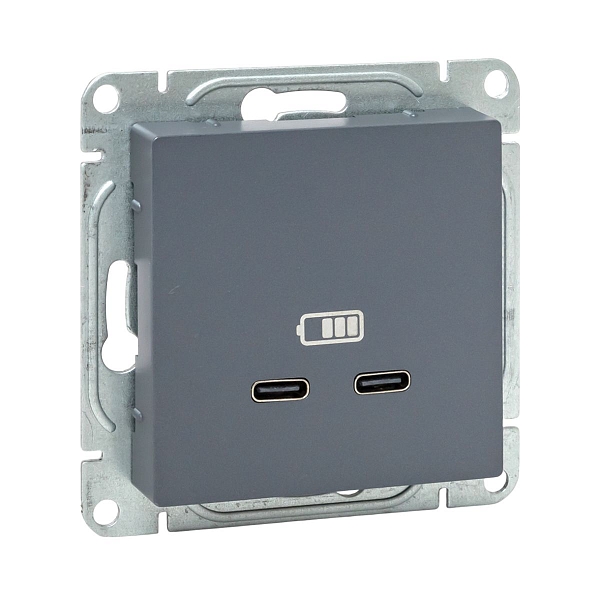 Механизм розетки USB-C - 2шт, графит Эпика