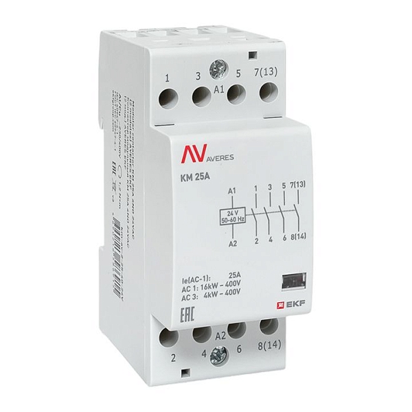 Контактор модульный КМ 25А 4NO 24В АС (2 мод.) AVERES