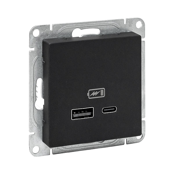 Механизм розетки USB-A+С, чёрный Эпика