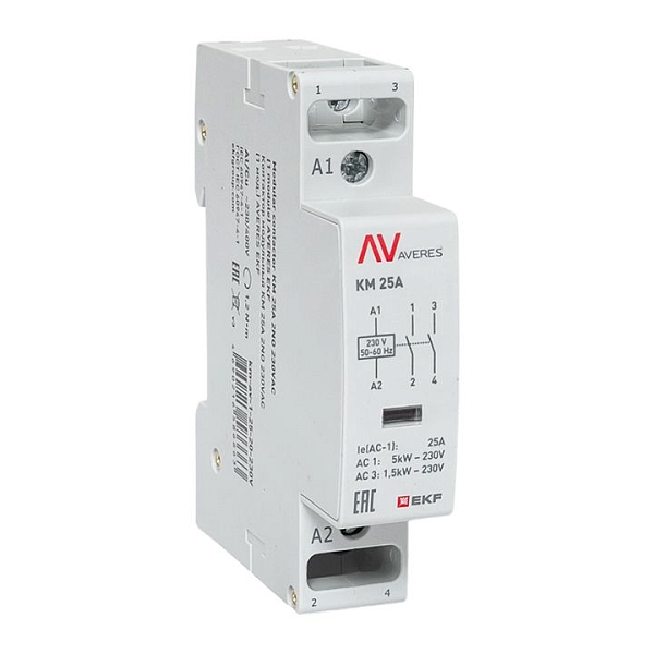 Контактор модульный КМ 25А 2NO 230В АС (1 мод.) AVERES