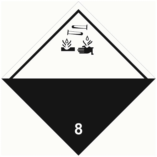 Знак наклейка для маркировки опасных грузов "Кл.8" (250x250…